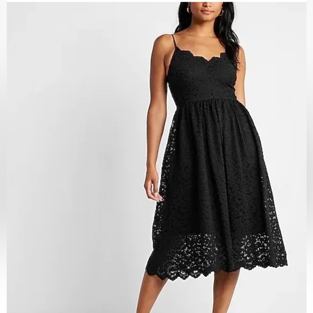 Express Allover Lace V-Neck Midi Dress